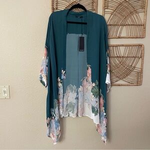 Dressori 100% Silk Long Kimono Cardigan‎ Floral Asian Art To Wear Sz L B24